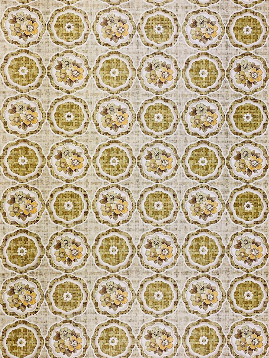 1960s Retro Floral Wallpaper Green and Brown 1