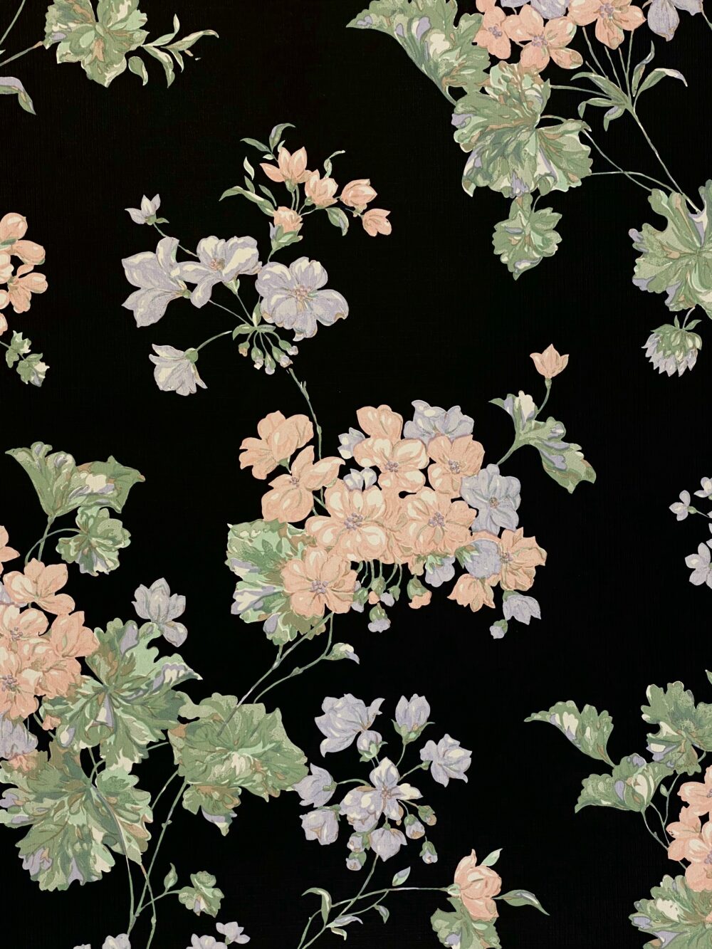 Floral Wallpaper Pink and Purple Flowers on Black 1