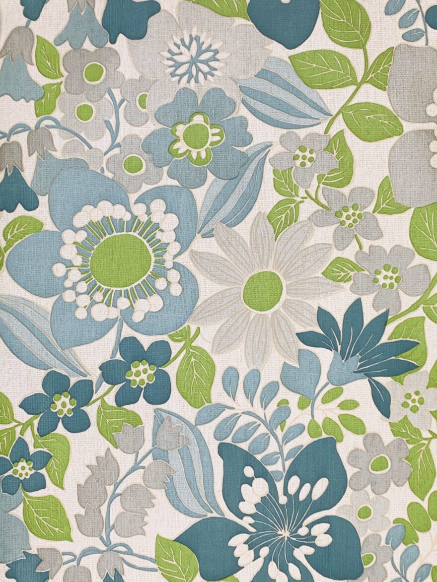 Vintage blue floral vinyl wallpaper 4