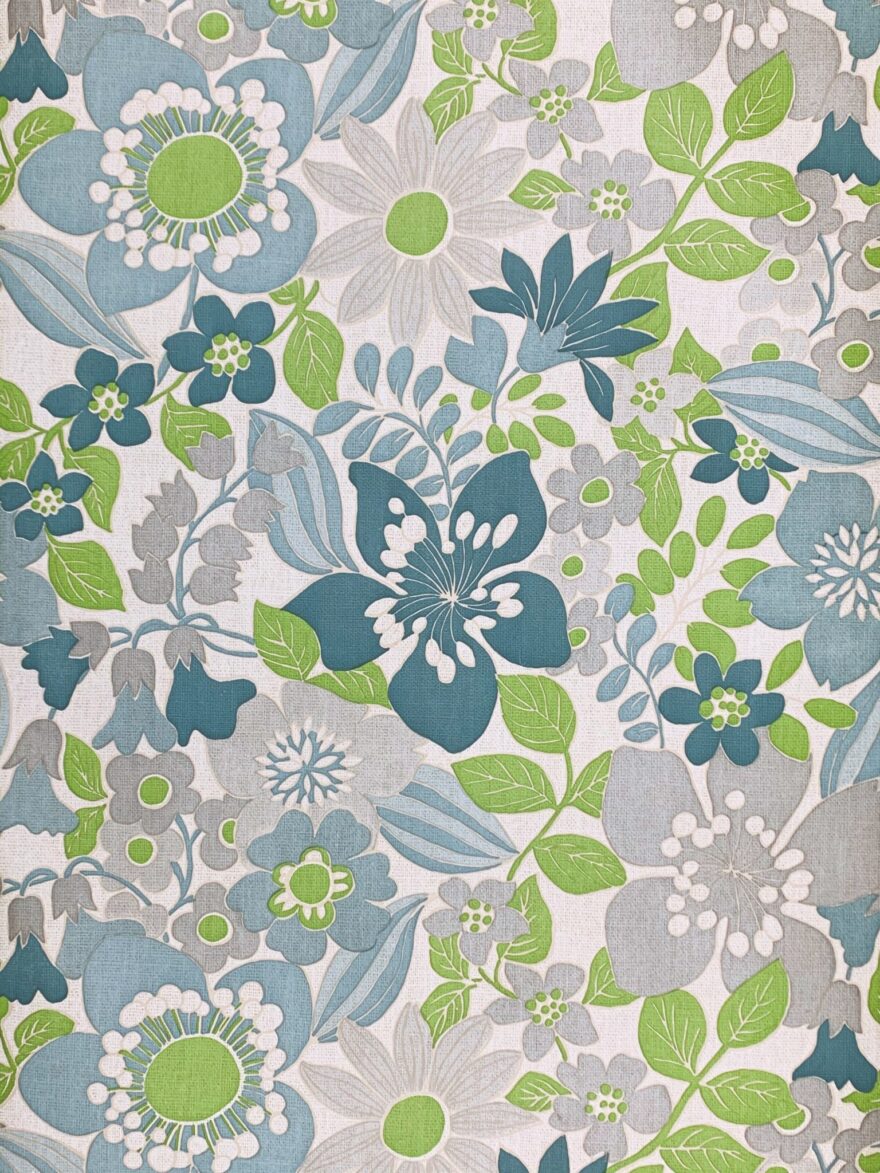 Vintage blue floral vinyl wallpaper