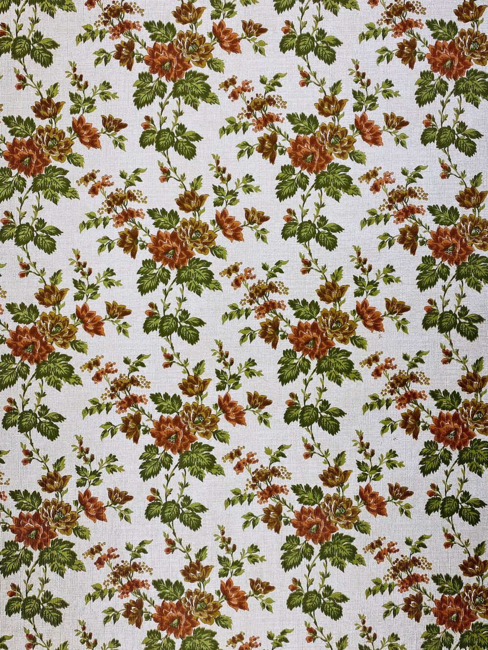 Vintage brown and green floral wallpaper 2